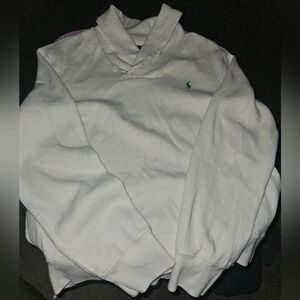 Vintage Ralph Lauren Polo Green Pony Shawl Collar Cream Pullover Sweater Mens L